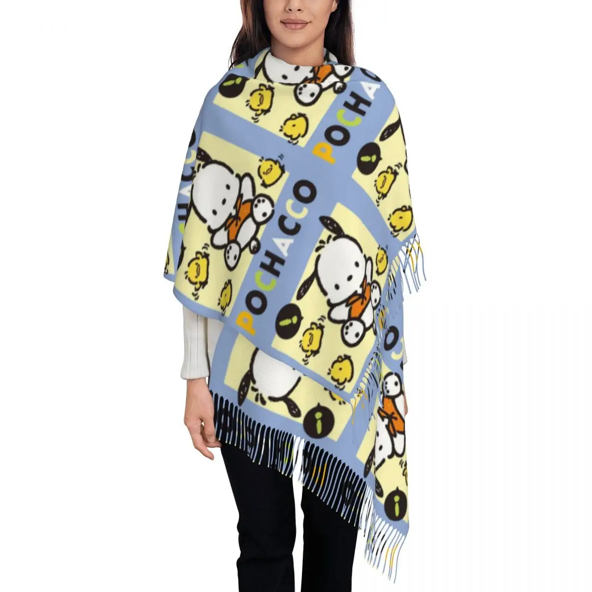 Custom Cartoon Pochacco Disney Kwastje Sjaal Vrouwen Winter Herfst Warm Sjaal Wrap Dames Sjaals