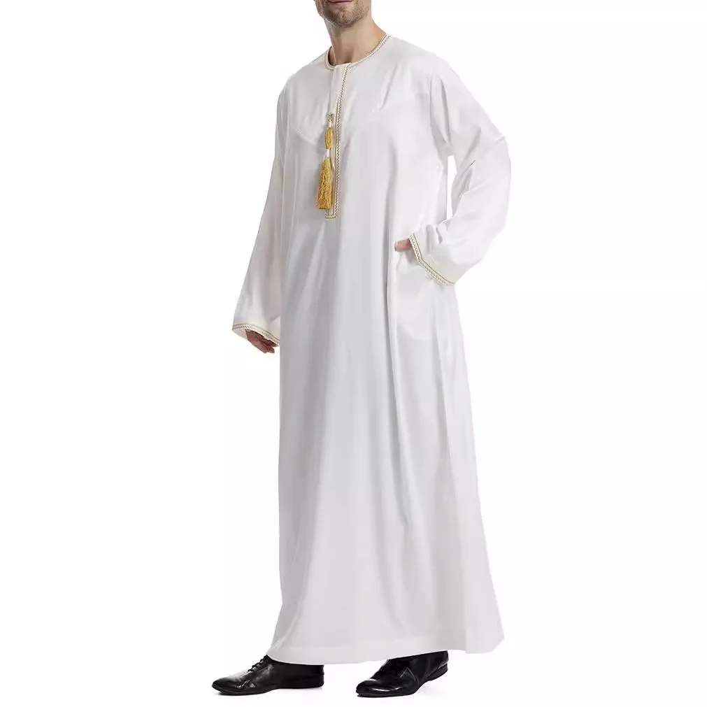 Abbigliamento uomo musulmano islamico Allentato Jubba Thobe Abaya Cerniera frontale Musulmane Homme Caftano Maxi abiti Pakistan Arabia Abito