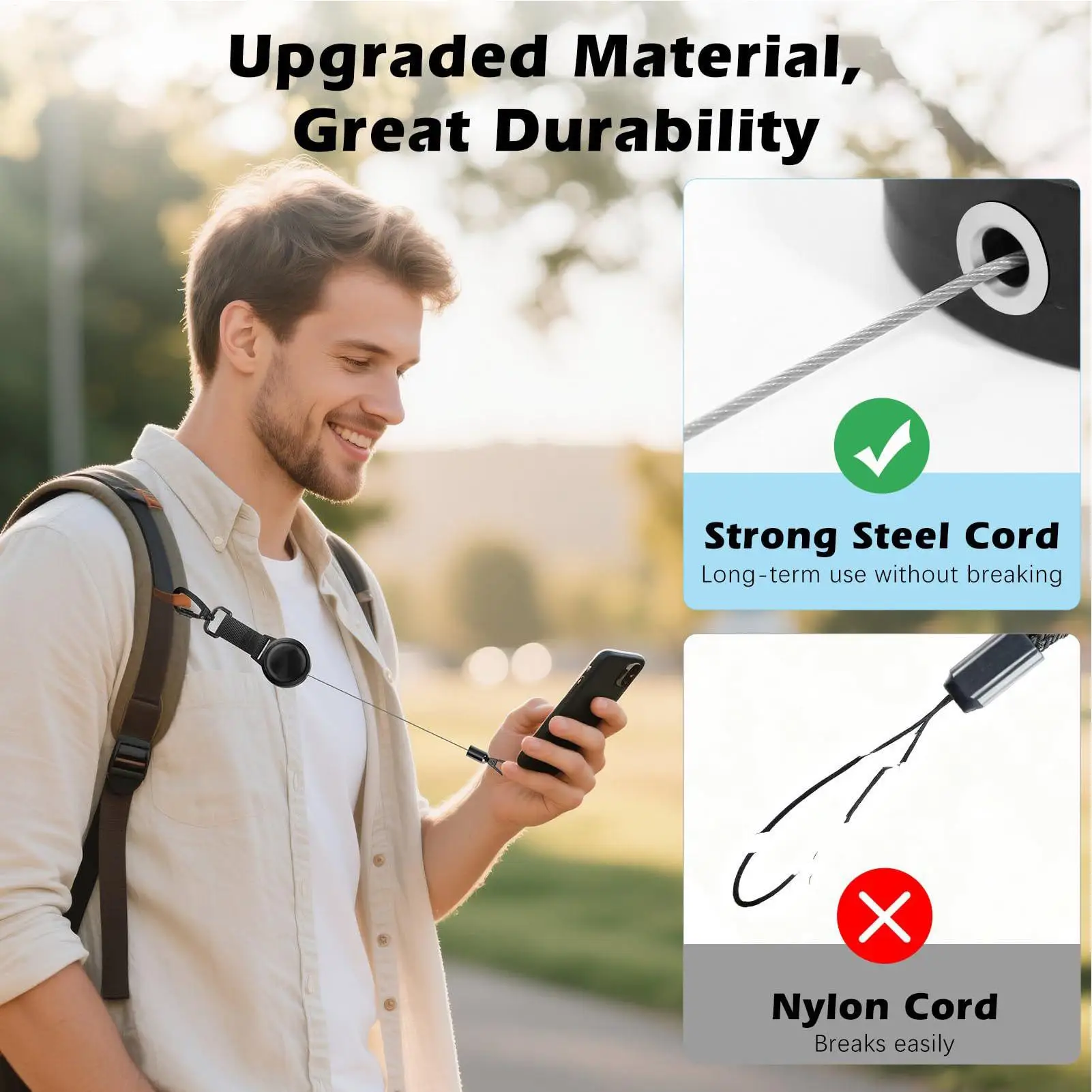 Retractable Phone Lanyard Anti-Theft Security Strap Phone Tether With Locking Carabiner & 360 Degree Rotating Hook For Outdoor view 5