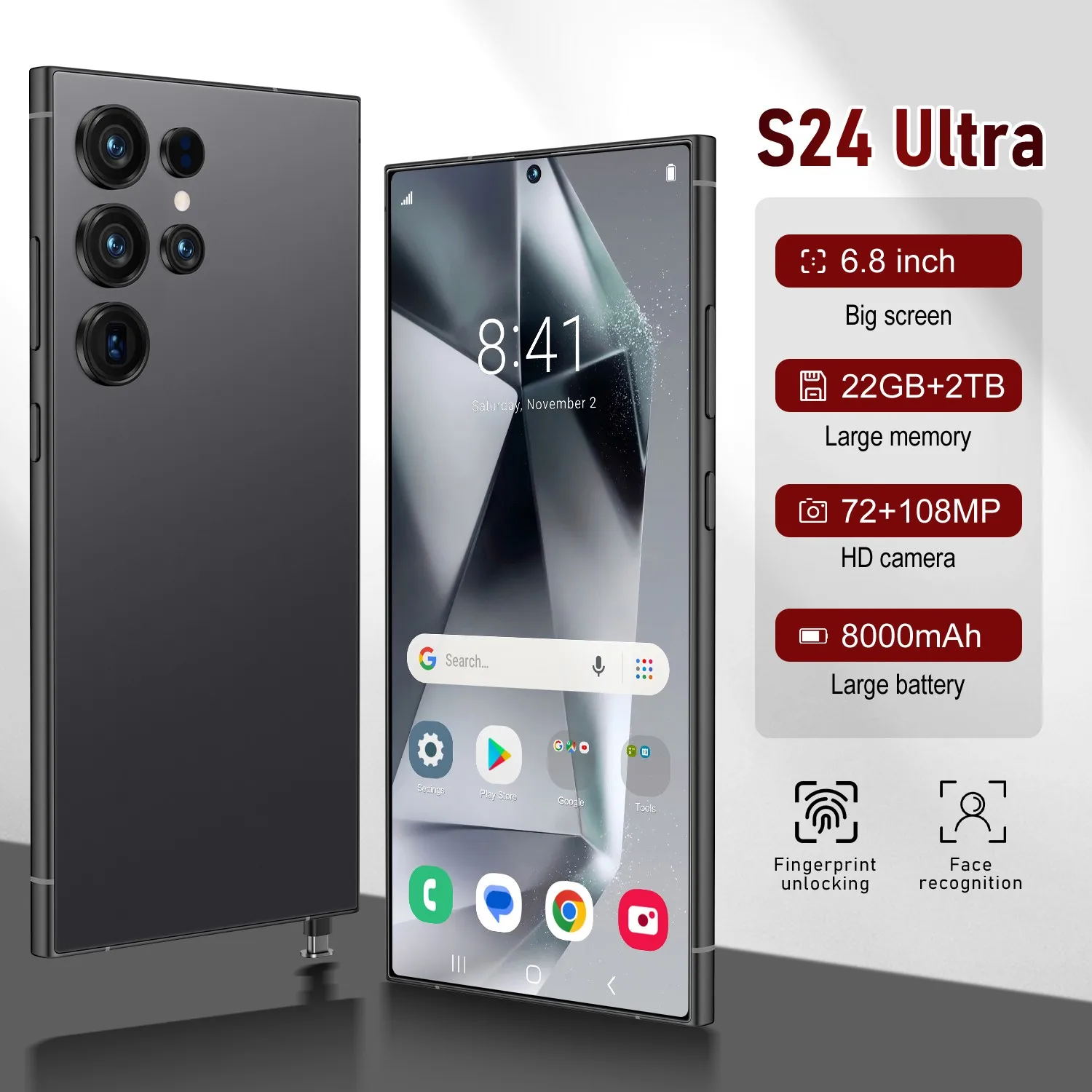 

2025 Original S24 Ultra Smartphone 6.8-inch full-screen display 8000mAh Battery 72MP+108MP camera Face Recognition Unlock