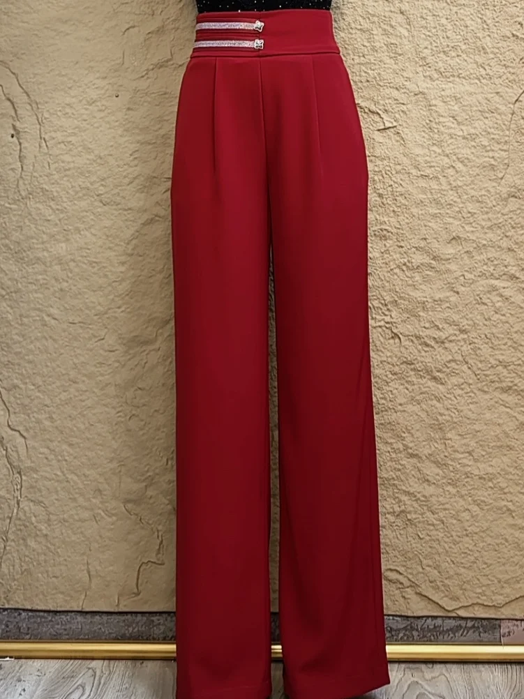 modern-square-dance-pants-high-waist-straight-leg-pocket-glitter-polyester-women's-fitness-yoga-sports-shorts-b0309