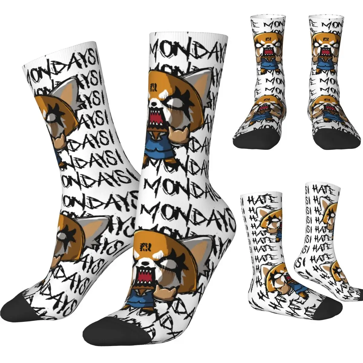 Harajuku Aggretsuko Aggressive Retsuko I Hate Monday Sports Socks Polyester Crew Socks for Unisex Non-slip