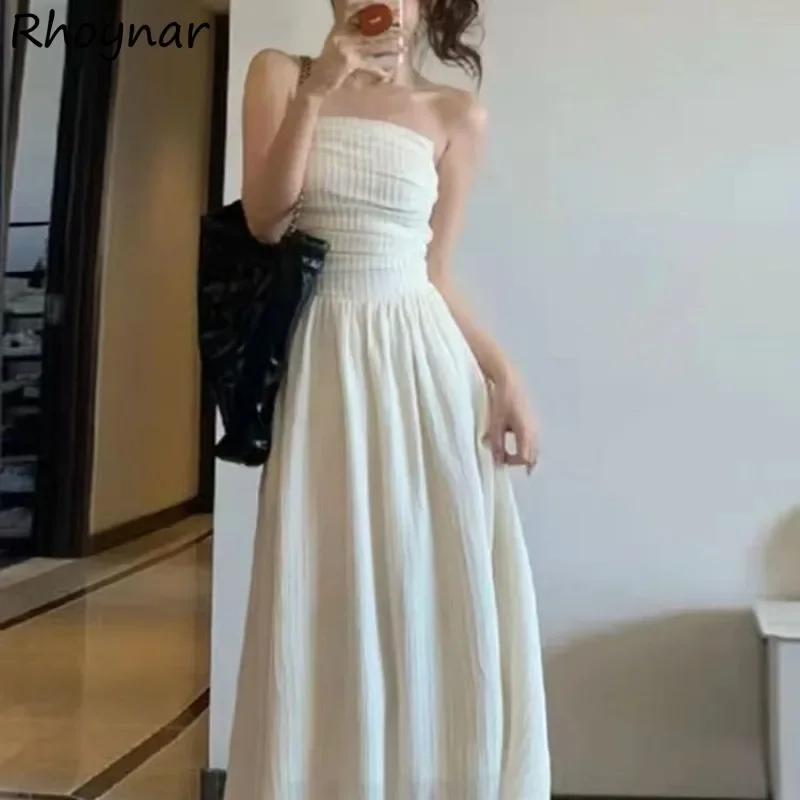 

Strapless White Dress for Women Summer Backless Sexy Casual Pure Vestidos De Mujer All-match Holiday Ulzzang Simple Clothes Chic