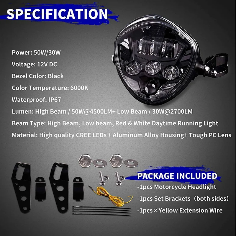 

7 Inch Universal Motorcycle LED Headlight With Bracket Clip For Honda Yamaha Kawasaki Suzuki