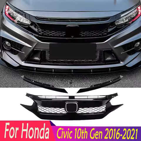 For Honda Civic 10th Gen 2016-2021 Front Grille Racing Grill Net Car Grid Splitter Upper Bumper Hood Mesh Grills