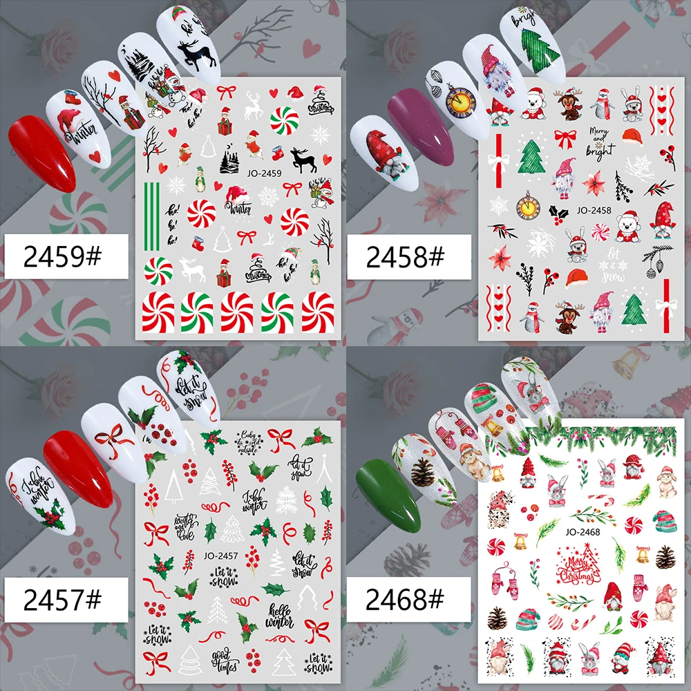 Cartoon 3D Santa Claus Snowman Nail Stickers Christmas Series Nail Art Decoration Relief Snowflakes Maple Leaf Elf Nail Sticker