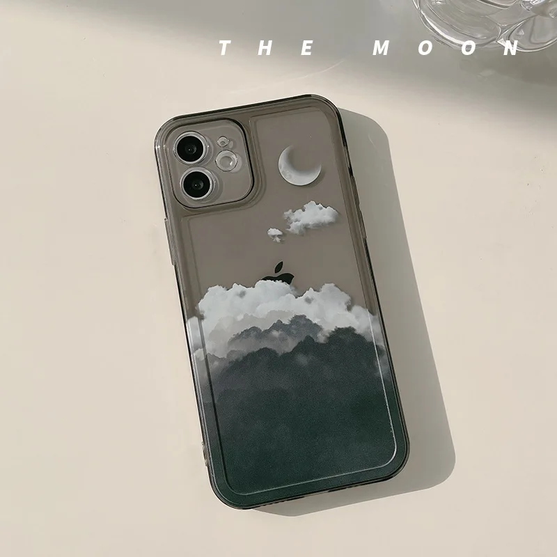 

Moon Night Cloud Scenery Phone Case For iPhone 17 16 15 11 12 14 13 Pro Max Mini X XS XR 7 Plus 16E Shockproof Transparent Cover