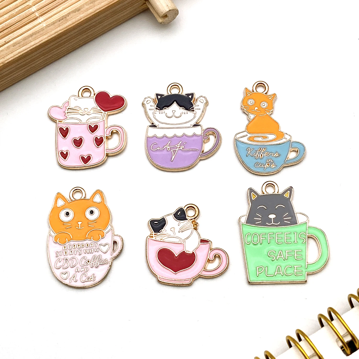 

【Whimsical Teacup Cats】6pcs Enamel Charms – Create Adorable Kitty Jewelry & Decor! (Perfect for Gifts, Keychains & Purr-fect DIY