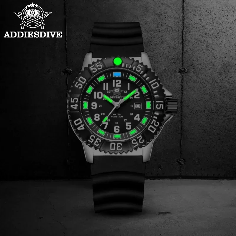 ADDIESDIVE Menâs Quartz Watch Water Resistant Luminous Analog Wristwatch Stainless Steel Calendar Sports Watches reloj hombre
