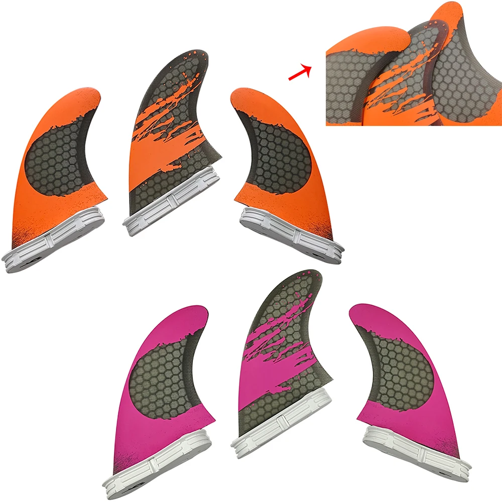 

3 Pieces Surfboard Fins UPSURF FCS 2 S/M/L Surfing Fins Fibreglass Honeycomb Double Tabs 2 Tri Fins Surf Accessories