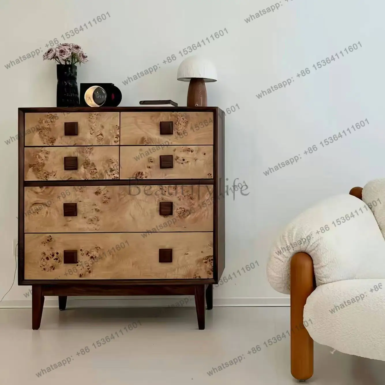 

Simple solid wood retro solid wood chest, bedroom storage, living room black walnut side cabinet