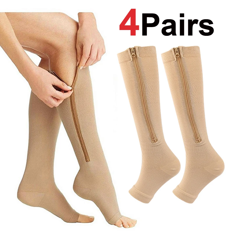 Zipper 4Compression Socks for Varicose Support Outdoor Running Fitness Hiking Anti-Fatigue Medical Care Diabetes Swelling Relief