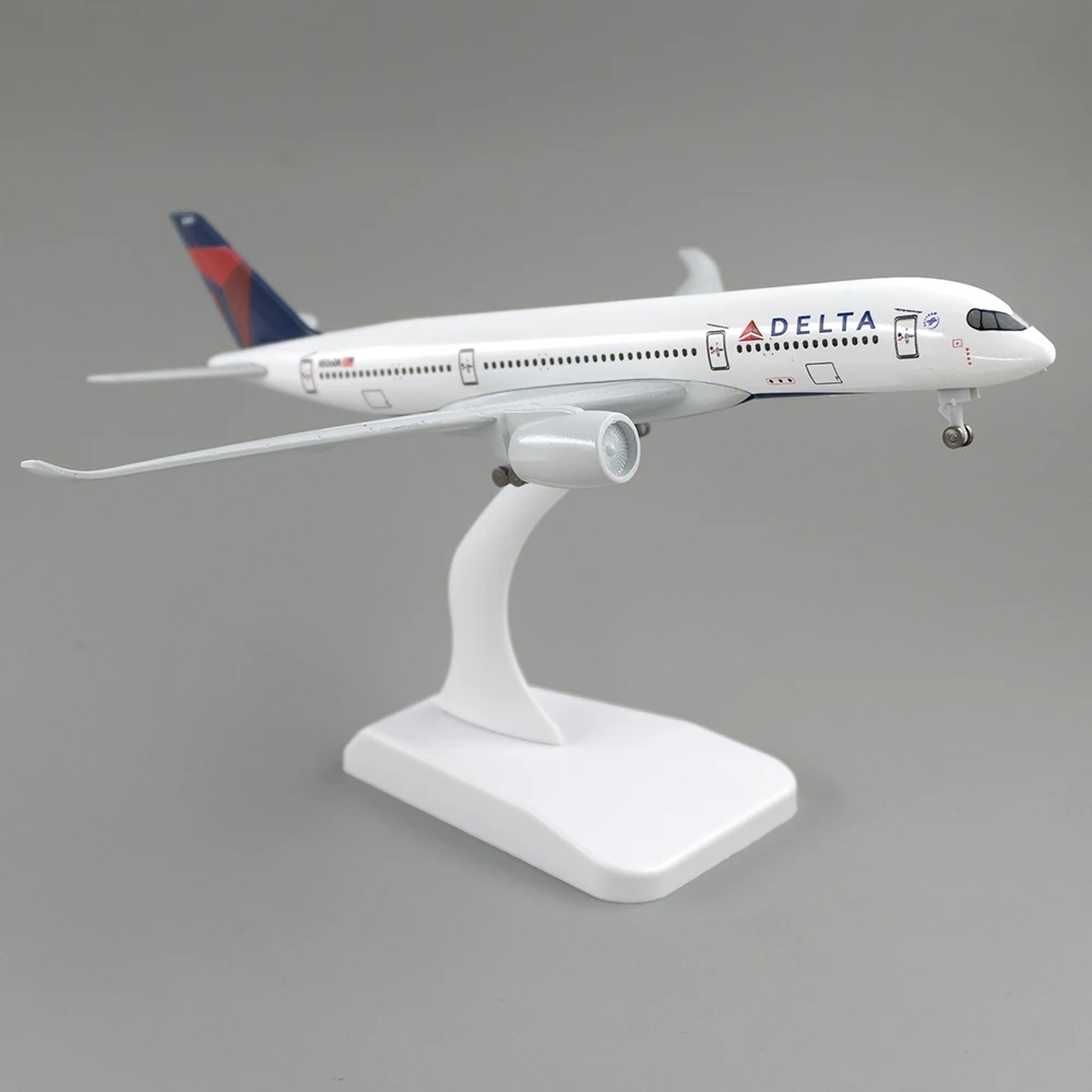 طائرة Delta Airlines Airbus A350 مقاس 20 سم مع طائرة من سبيكة معدات الهبوط لتزيين مكتب غرفة التجميع