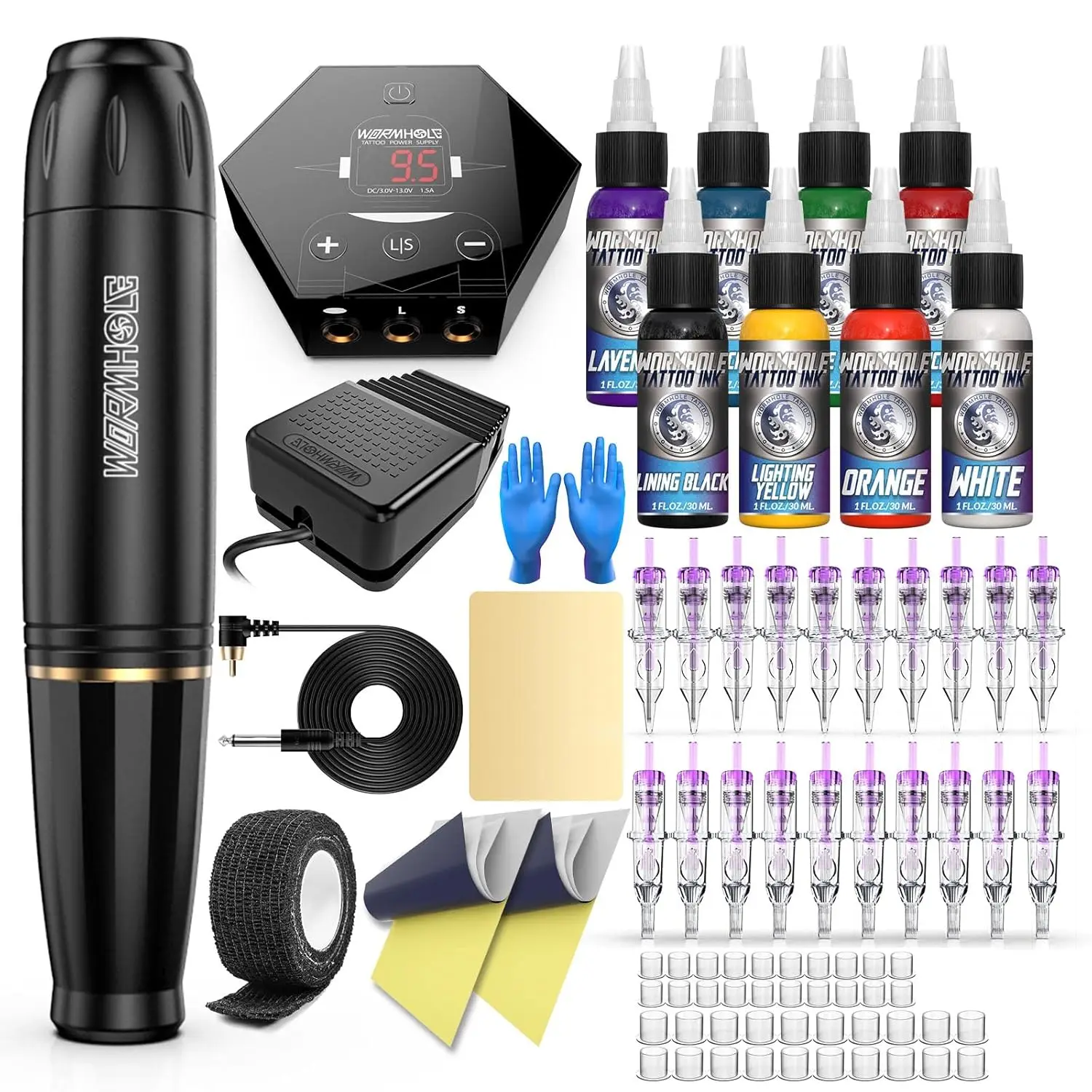 

Tattoo Kit for Beginners: Rotary Pen Machine, Power Supply, Inks & Needles