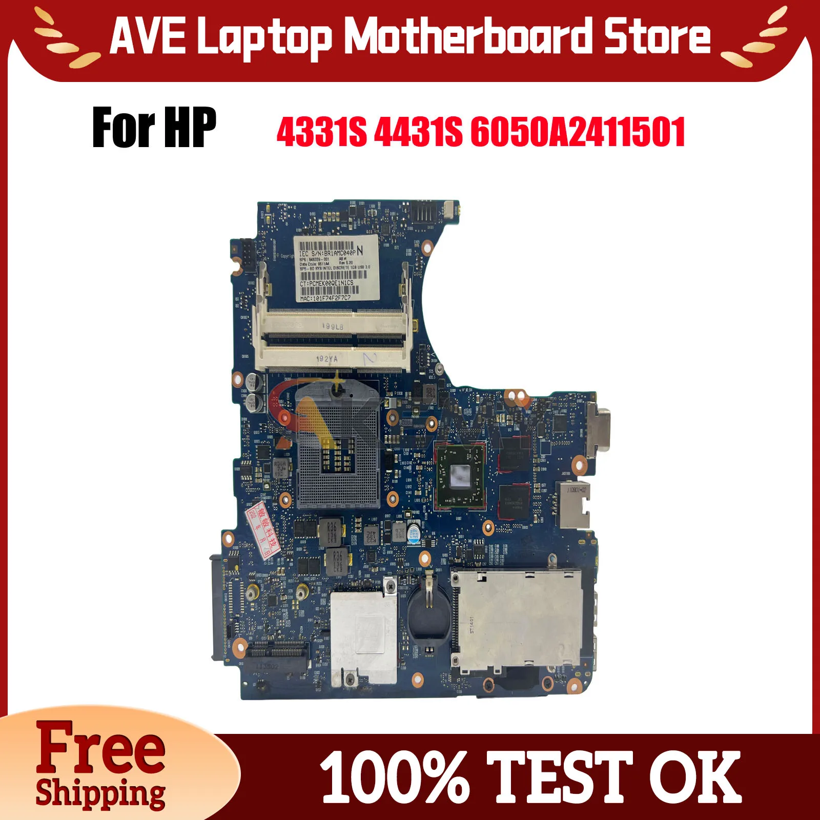 

6050A2411501 для ноутбука HP ProBook 4431S 4330S, материнская плата 646328-001 с графическим процессором HM65 DDR3 HD7450, 100% полностью протестировано