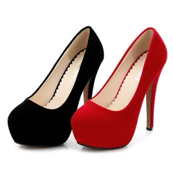 2024 High Heels Platform Pumps 14cm Sexy Ladies Party Red Stiletto Heels 4cm Waterproof Women's Shoes Size 46 Round-Toe Fashion