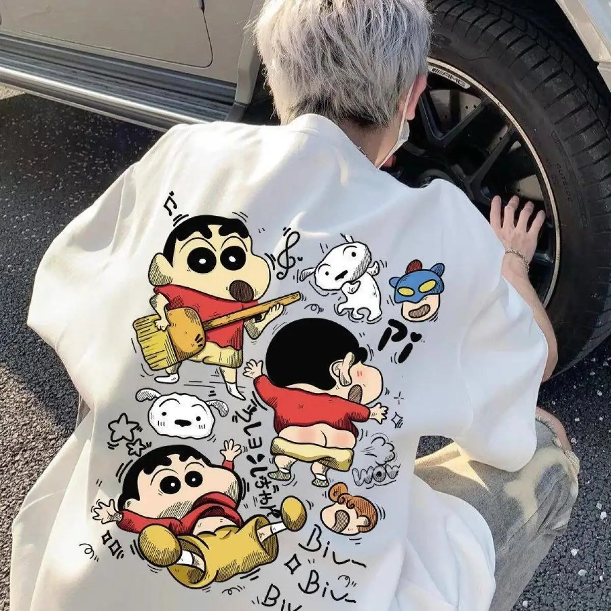 Crayon Shin Chan Cartoon T Shirt for Men Summer Trendy Loose Short Sleeve Top