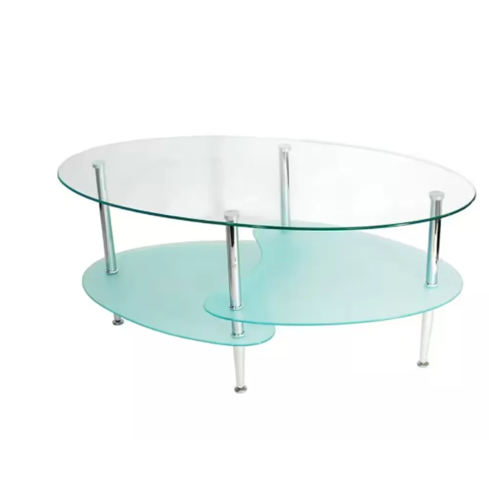 

Modern Oval Glass Coffee Table Living Room Accent Ottoman Storage Shelf