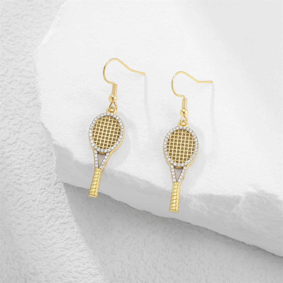 Eueavan Zirkon Tennisschläger Ohrhänger Edelstahl Minimalistisch 18K Vergoldete Ohrringe für Frauen Sport Schmuck Geschenk – Detail 9