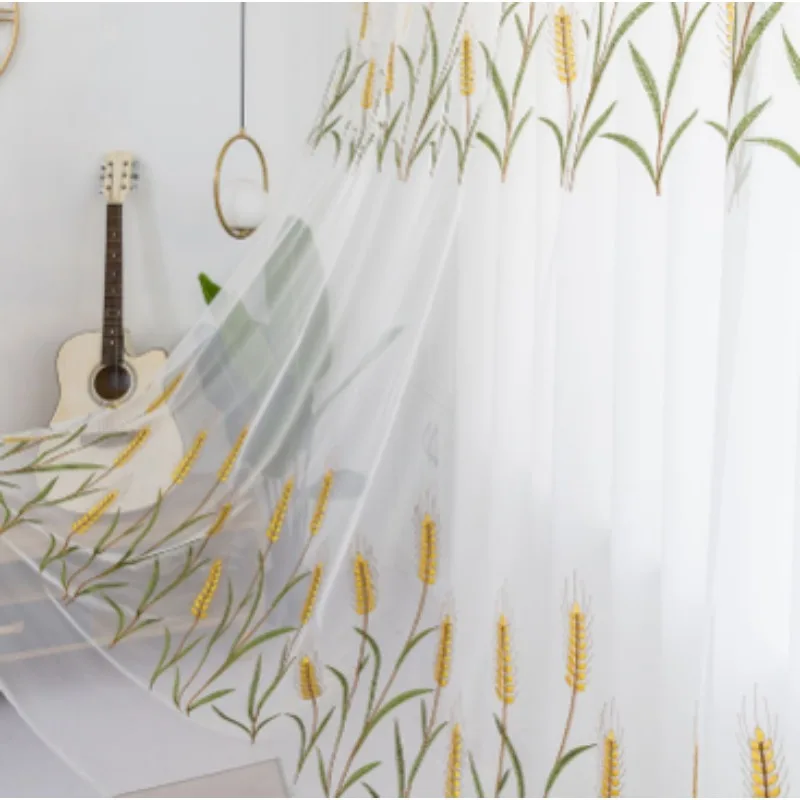 Modern Simple Idyllic Harvest Wheat Small Fresh Embroidered Curtains Living Room Bedroom Balcony Blackout Curtains
