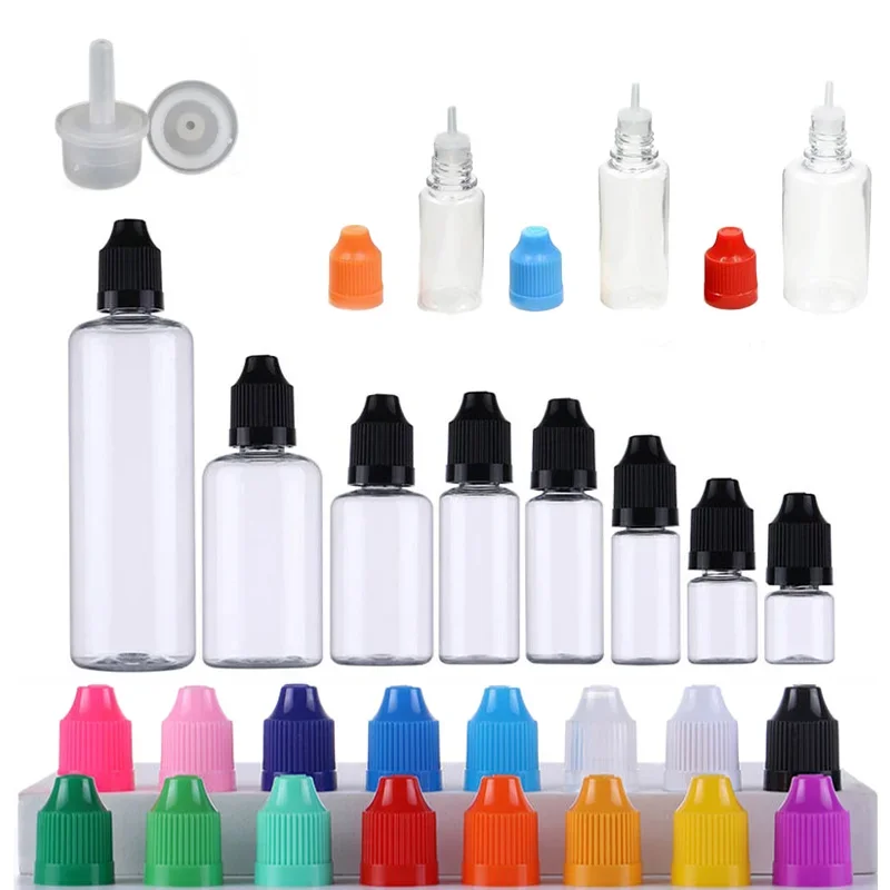 

100pcs 3ml-100ml PET Plastic Empty Dropper Bottles with Caps Plug Tips Funnel Eye Liquid Oil Containers Travel Refillable Bottle