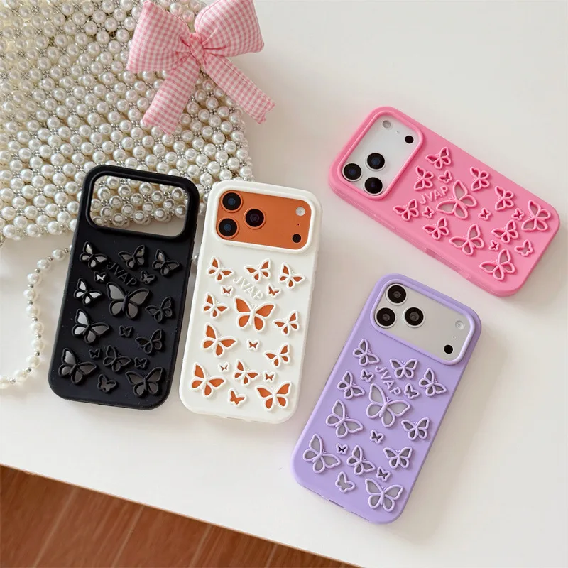 Coque de téléphone en silicone souple de luxe, couleurs unies, motif papillon ajouré, antichoc, pour iPhone 17 16 15 14 13 Pro Max