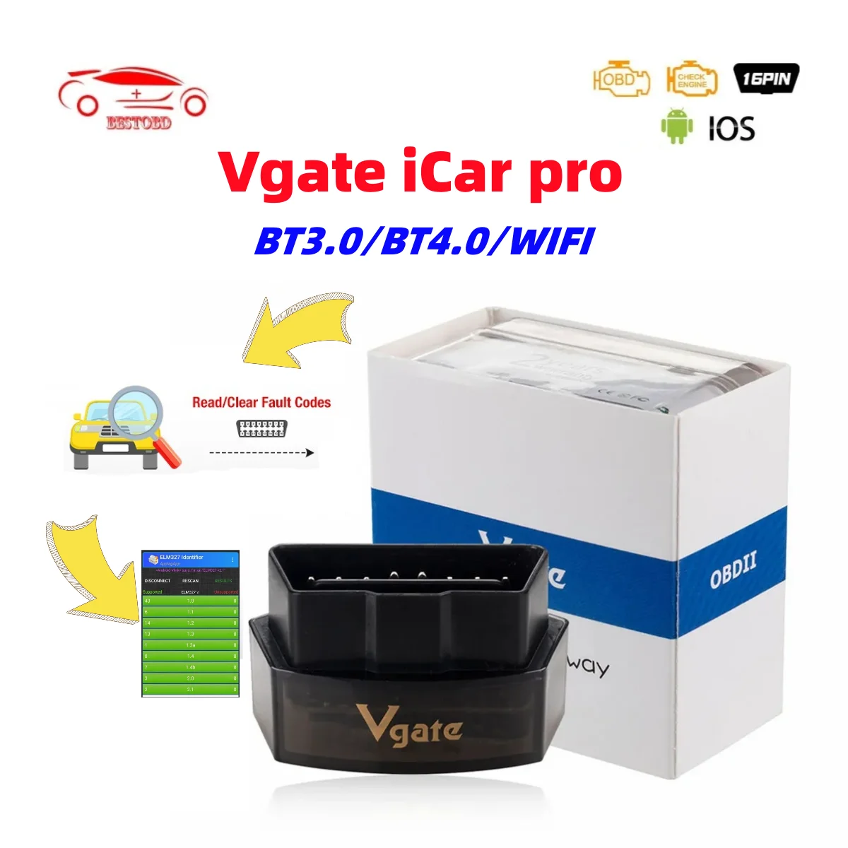 Vgate iCar2 WIFI Bluetooth V2.2 icar pro V2.3 Car Code Reader Scanner OBD2 OBD 2Car Diagnostic Tool for Android/IOS PK ELM327