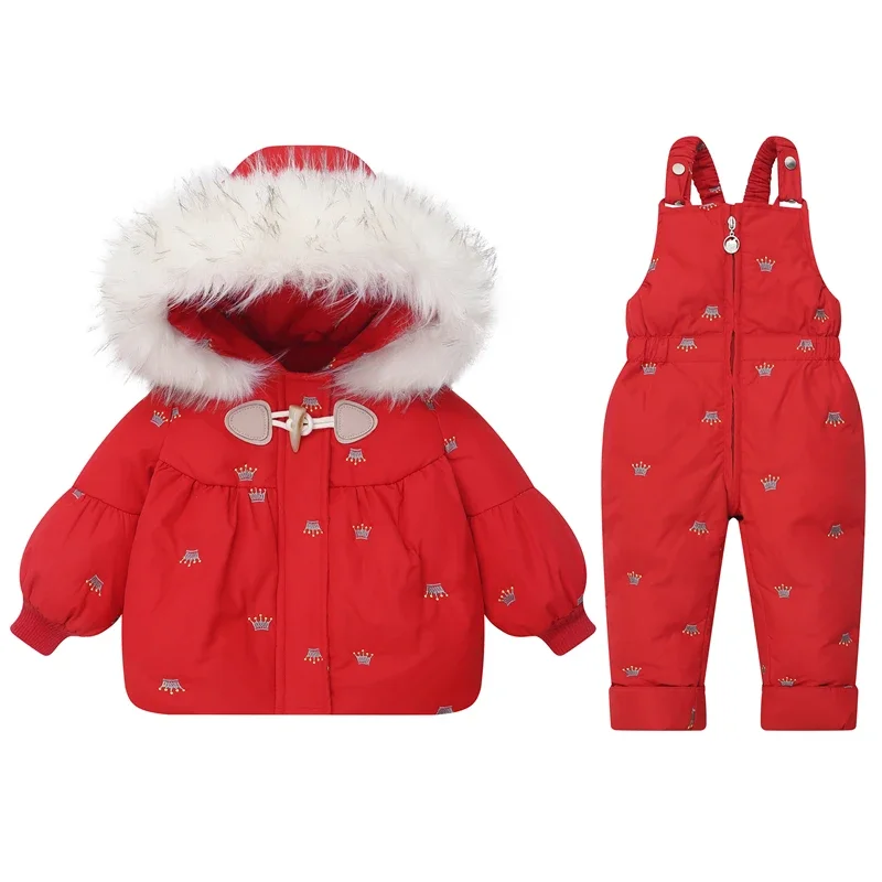 Children Winter Down Jackets Suit Baby Girls Clothes Sets Kids Snowsuit Warm Ski Suit Down Outerwear Coat+Pants Infant Snow Wear