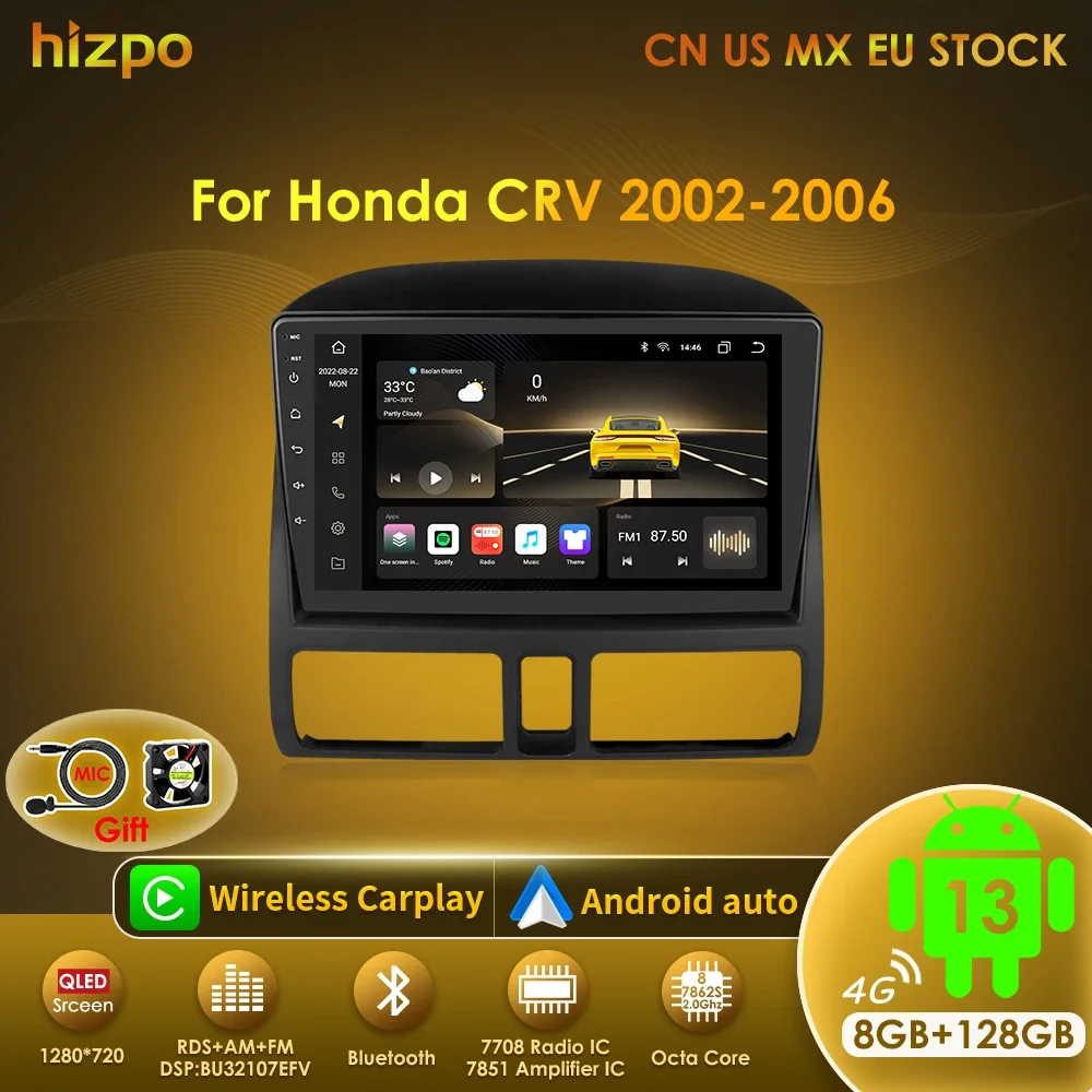 Hizpo 2din Android Auto Radio For Honda CR-V 2 CRV 2002-2006 Car Multimedia 7862 Video Player Carplay GPS 2 Din Stereo Head Unit