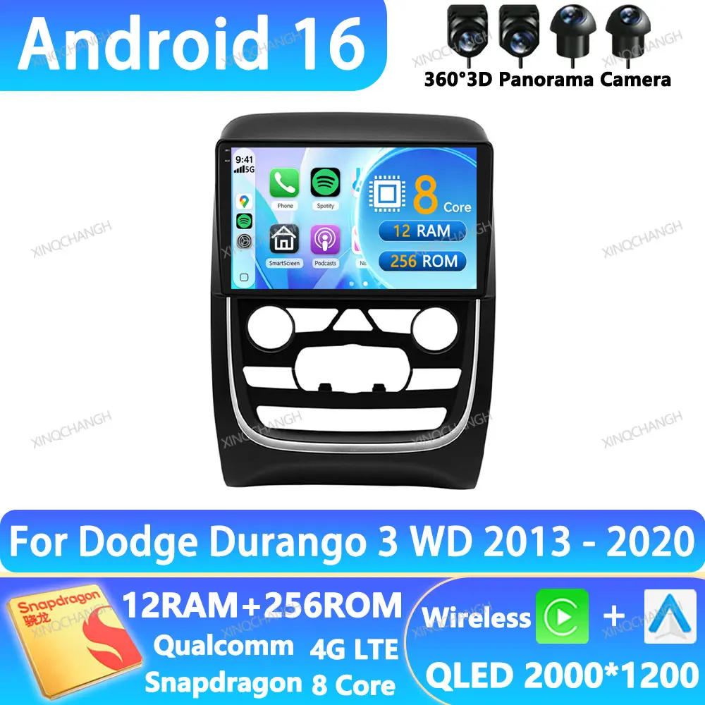Radio para Auto Android 16 para Dodge Durango 3 WD 2013-2020, BT, QLED, 4G LTE, 5G WIFI, 2DIN, Unidad Principal Qualcomm, Navegación GPS