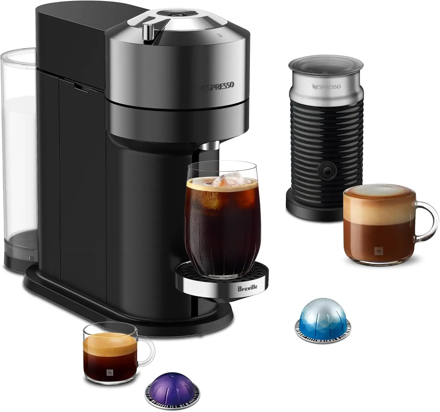 Vertuo Next Deluxe Coffee and Espresso Machine with Milk Frother, 1.1L, Black/Dark Chrome