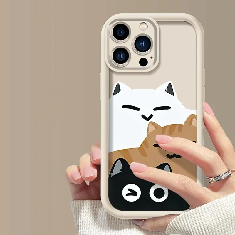 Stacking Cute Cats Silicone Phone Case For iphone 15 14 13 12 11 Pro Max 7 8 Plus XR XS SE X Candy Lens Protectiou cover