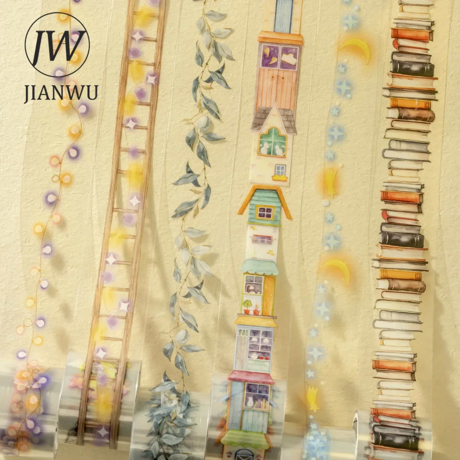 JIANWU 30mm*200cm Read At Night Series Vintage Light Landscaping Material Collage PET Tape Creative DIY Journal Stationery