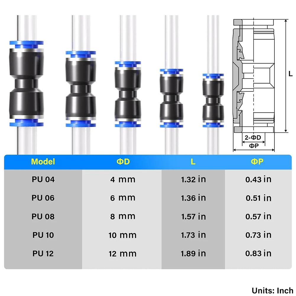 Straight Push Connectors Package of 80pcs Designed to Withstand High Pressure and Provide Secure Connections in Tubing Systems