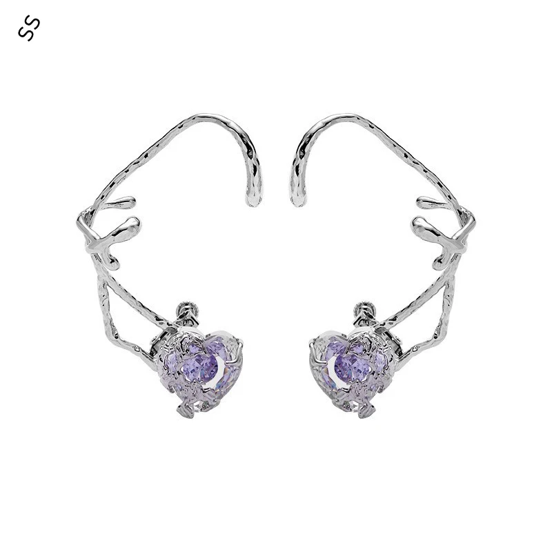 Chic Purple Heart Ear Cuffs for Women - Trendy No Pierce Earrings,Girls' Fashion Ear-clip, High-End Style, Ideal for Any Outfit