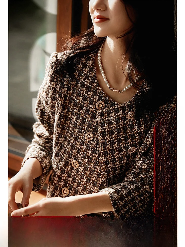 

Шерстяная двубортная куртка-бомбер Xhange Sli Commute Wind для женщин, весенняя коллекция