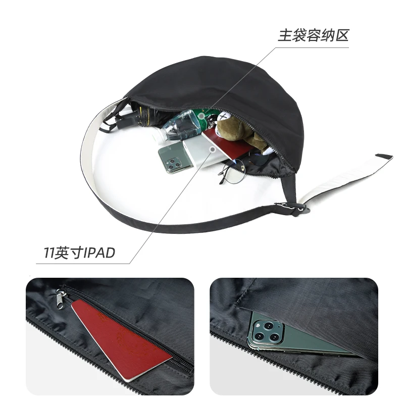 

MOYYI Lightweight Men Half Moon Belt Bag Travel Crossbody Shoulder Bag Multi-insert Pocket Design Portable 11 Inch IPad Bag