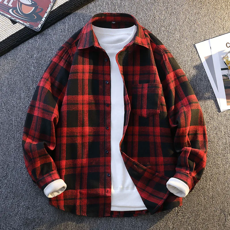 

Мужская классическая темно-синяя рубашка в клетку с длинными рукавами: универсальная пригородная и повседневная верхняя одежда унисекс, студенческая рубашка