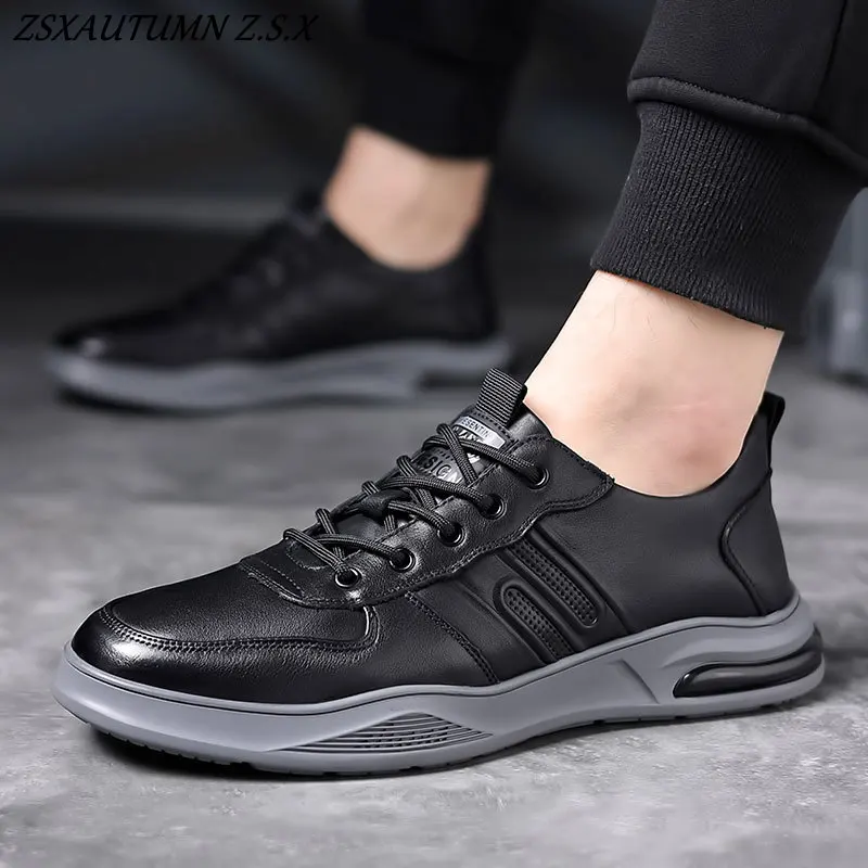 

High Quality New 2025 Leather Men's Shoes Casual Leather Shoes Sneakers for Men Korean Trend Black Shoes with Soft Soles Men