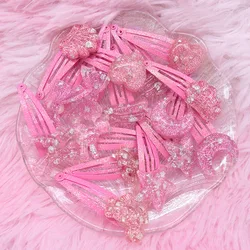 2Pcs/Set Pink Crystal Bow Beautiful Love Shell Girls  Hairpins Children Sweet Hair Clip Barrettes Headband Kids Hair Accessories