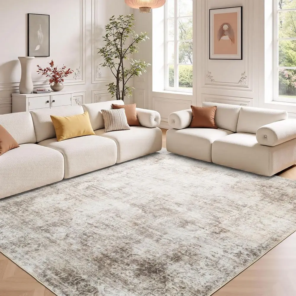 

5x7 Vintage Distressed Area Rugs - Soft Faux Wool, Non-Slip for Living Room, Bedroom, Dining Room, and Home Office in Beige Brow