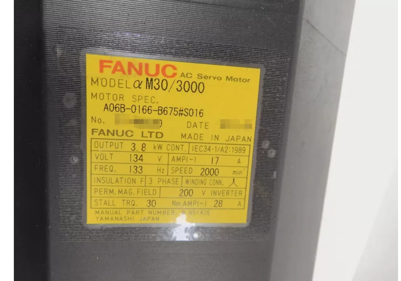 A06B-0166-B675 Fanuc Servo Motor Tested OK A06B 0166 B675