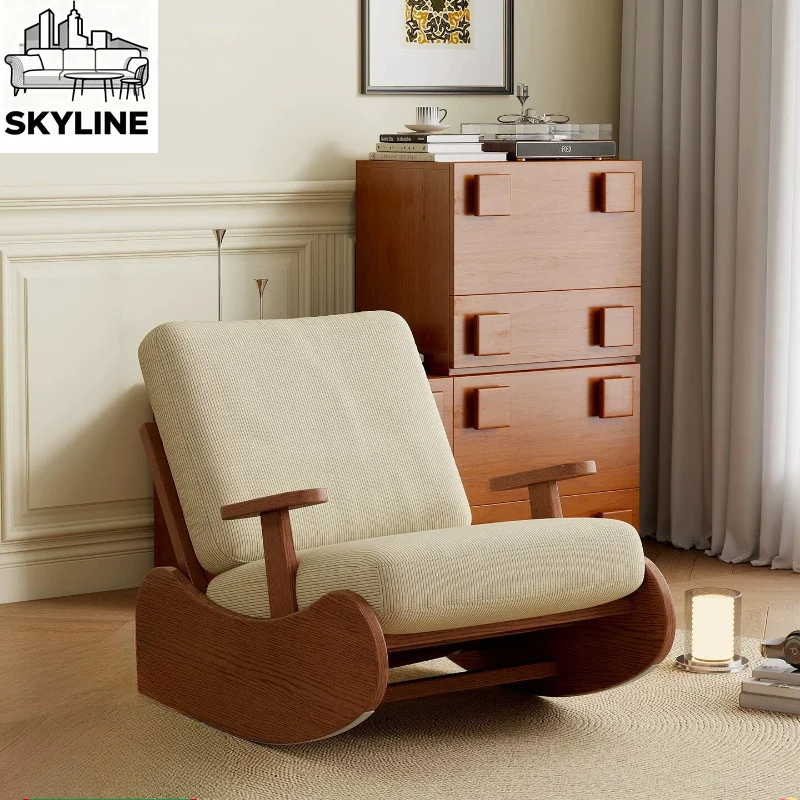 Vintage Medieval Style Solid Wood Frame Rocking Chair Detachable Washable Cover Lazy Leisure Recliner for Home Living Room