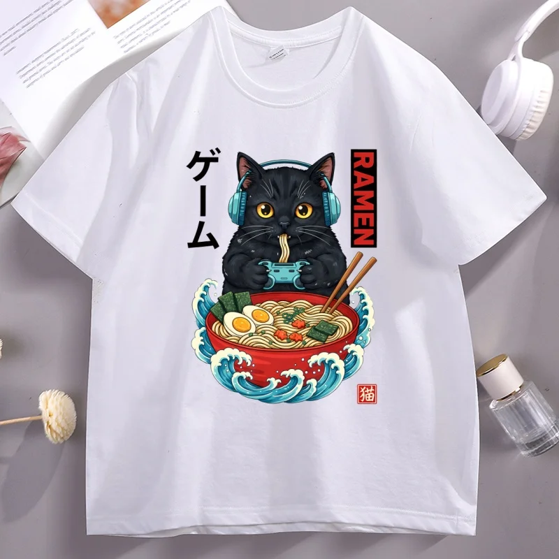 

Gamer Black Cat Ramen T-shirt Cotton Short Sleeve Comfortable T Shirt Casual Tshirt Man Designer Clothing Unisex Streetwear