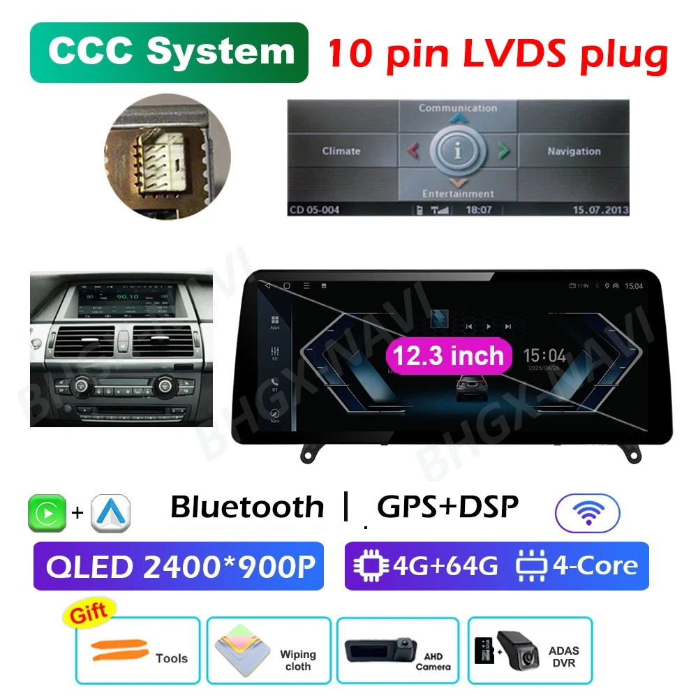 CCC CIC Systeem Carplay voor BMW X5 E70 X6 E71 2008 2009 2010 2011 2012 2013 Android 15 DSP Stereo Auto Multimedia Radio Speler BT - afbeelding 1