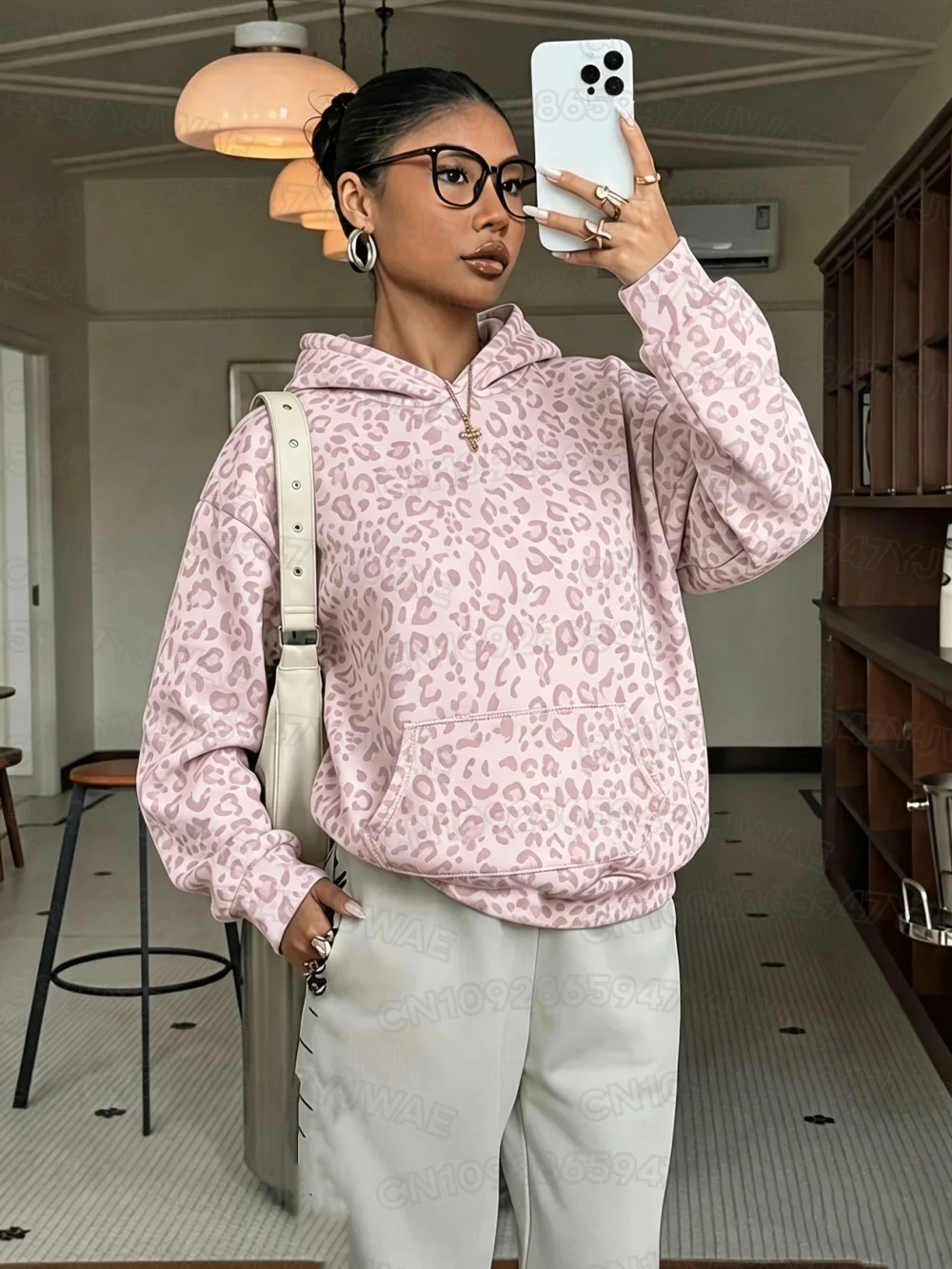 Herbst- und Winter-Sweatshirt für Damen mit Leopardenmuster, Kapuzenpullover, Unisex-Pullover, Hip-Hop-Hoodie für Männer – Detail 7