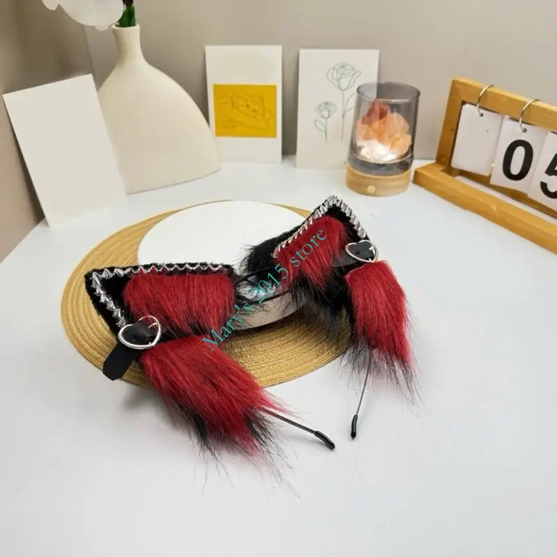 e15f مصنوعة يدويا فورس الثعالب الذئب آذان رئيس الهالوين عيد الميلاد cosplay ملحقات الأزياء فروي آذان الشعر طوق