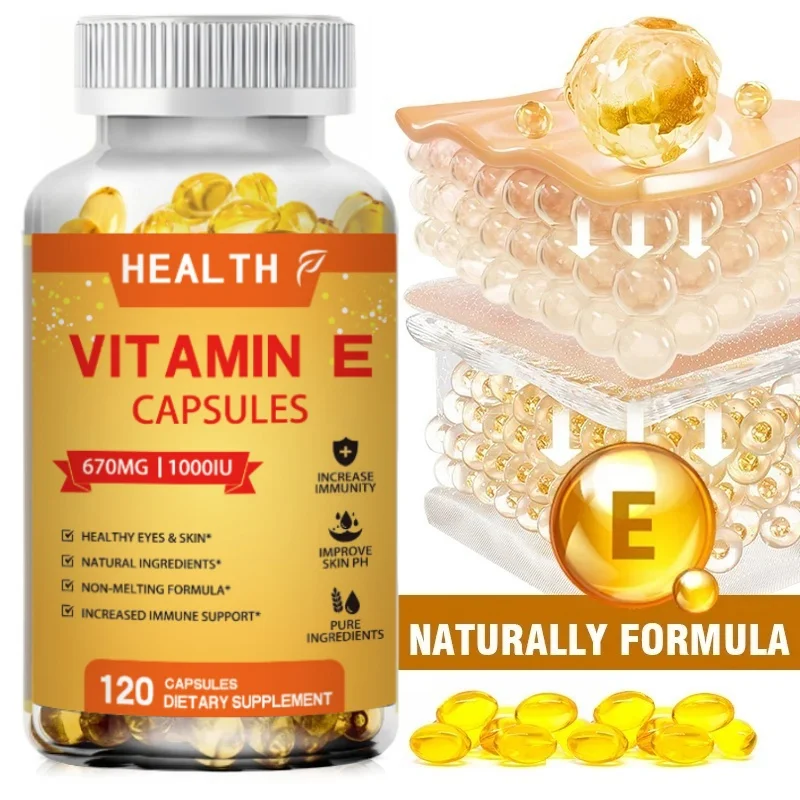 HEALTH Natural Treasure Vitamin E 1000 IU Soft Capsules, Supporting Antioxidant Health and Immune System