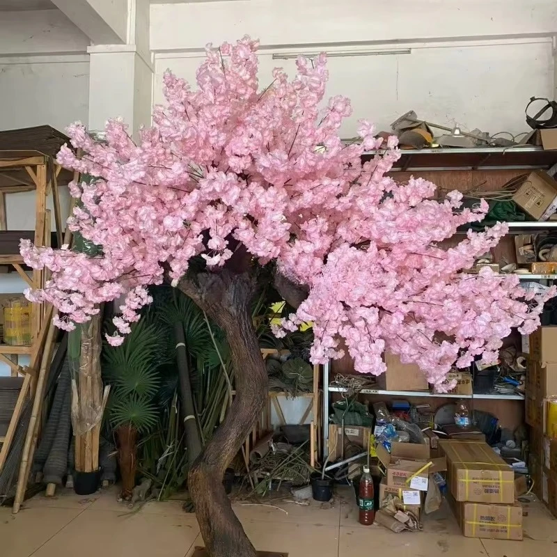 #￥Direct Factory Sale Romantic Pink 2.5m Eco-Friendly Durable Plastic Artificial Cherry Blossom Tree Natural Look Indoor Outdoor