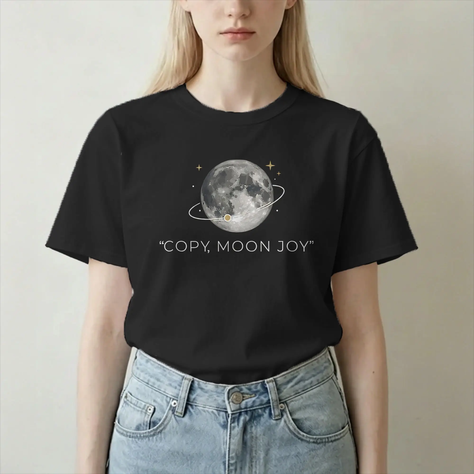 Camisetas Unissex de Algodão com Estampa Minimalista de Lua Cheia e Espaço, Manga Curta, Tamanhos Grandes
